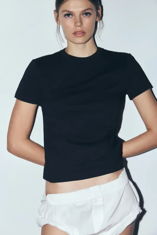 İNTERLOK KISA KOLLU T-SHIRT-Siyah - 2