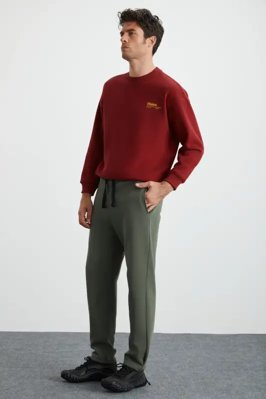 Internal Men's Soft, Brushed Interior, Comfortable Elastic Hem Comfort Brushed Haki Sweatpants-Haki - 2