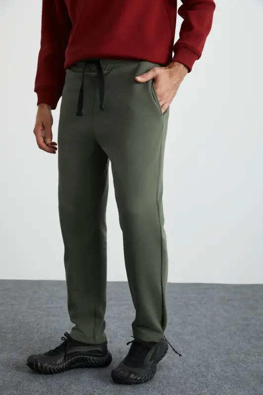 Internal Men's Soft, Brushed Interior, Comfortable Elastic Hem Comfort Brushed Haki Sweatpants-Haki - 3