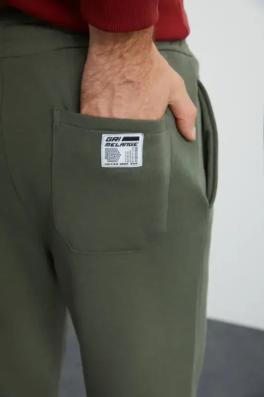 Internal Men's Soft, Brushed Interior, Comfortable Elastic Hem Comfort Brushed Haki Sweatpants-Haki - 4