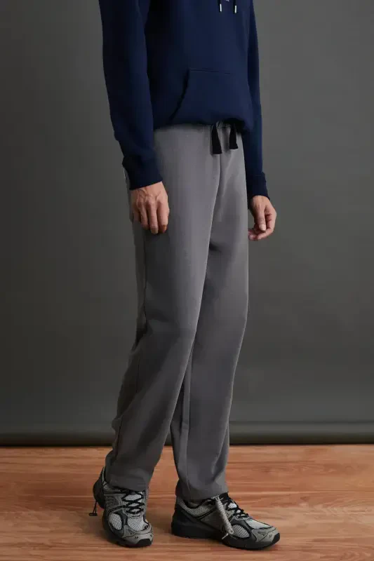 Internal Men's Soft, Comfy, Brushed Inside, Elasticated Hem, Comfort Brushed Gray Sweatpants-Gray - 2