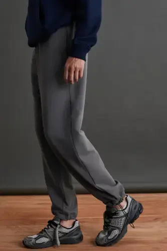 Internal Men's Soft, Comfy, Brushed Inside, Elasticated Hem, Comfort Brushed Gray Sweatpants-Gray - 7