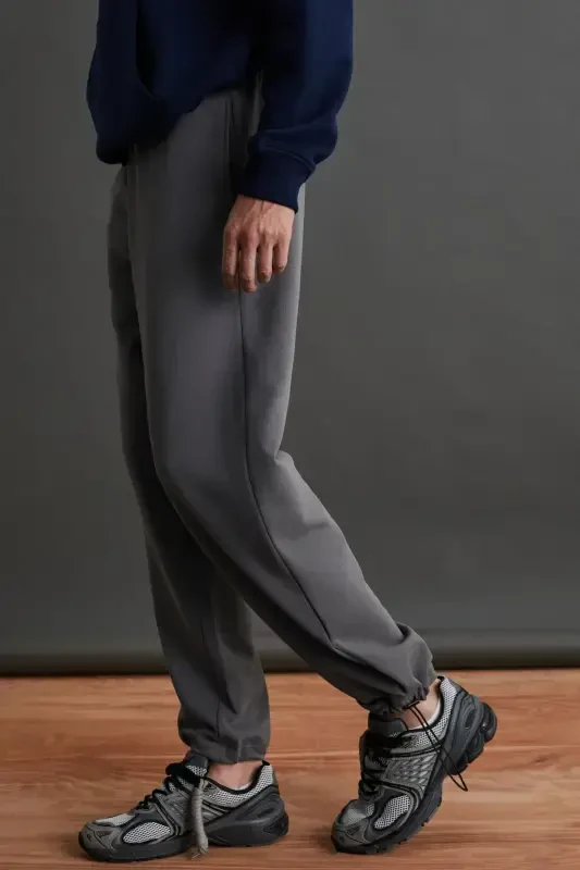 Internal Men's Soft, Comfy, Brushed Inside, Elasticated Hem, Comfort Brushed Gray Sweatpants-Gray - 7