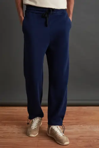 Internal Men's Soft Fleece Lined Comfortable Elastic Hemmed Comfort Fleece Navy Sweatpants-Navy 