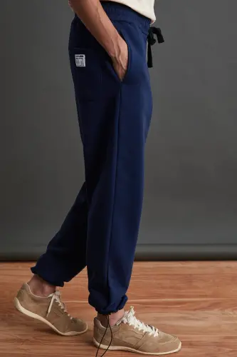 Internal Men's Soft Fleece Lined Comfortable Elastic Hemmed Comfort Fleece Navy Sweatpants-Navy - 6