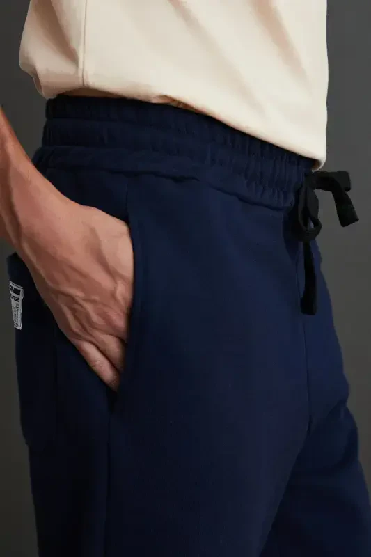 Internal Men's Soft Fleece Lined Comfortable Elastic Hemmed Comfort Fleece Navy Sweatpants-Navy - 3