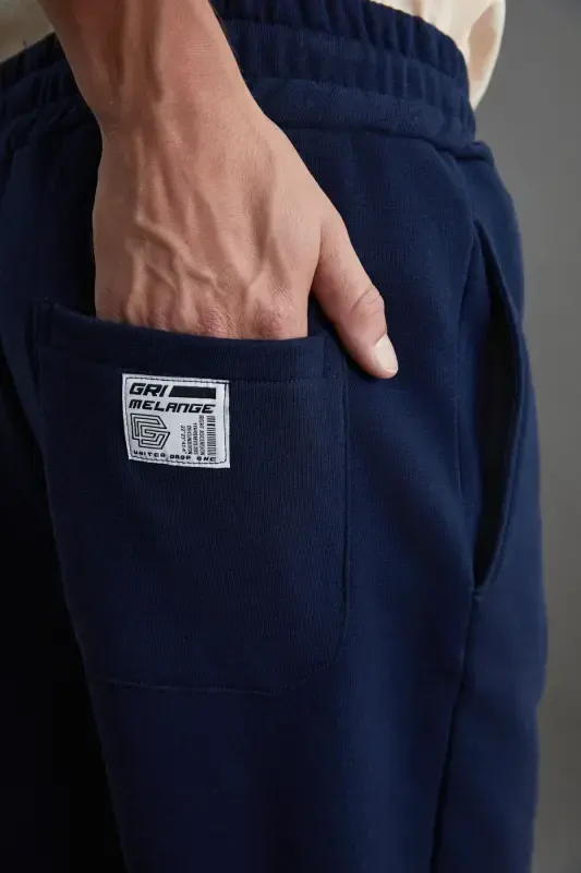 Internal Men's Soft Fleece Lined Comfortable Elastic Hemmed Comfort Fleece Navy Sweatpants-Navy - 4