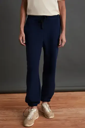 Internal Men's Soft Fleece Lined Comfortable Elastic Hemmed Comfort Fleece Navy Sweatpants-Navy - 5