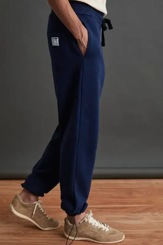 Internal Men's Soft Fleece Lined Comfortable Elastic Hemmed Comfort Fleece Navy Sweatpants-Navy - 6