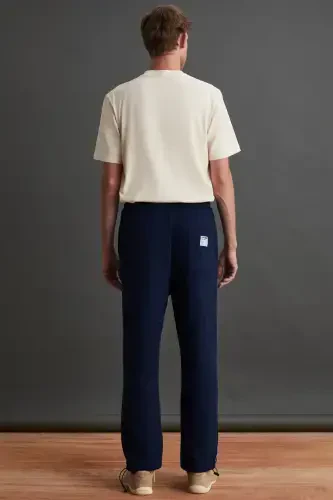 Internal Men's Soft Fleece Lined Comfortable Elastic Hemmed Comfort Fleece Navy Sweatpants-Navy - 7