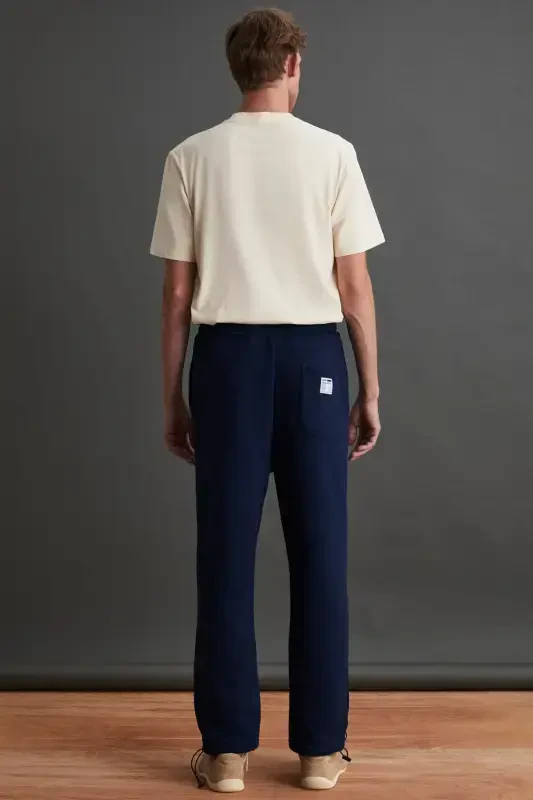 Internal Men's Soft Fleece Lined Comfortable Elastic Hemmed Comfort Fleece Navy Sweatpants-Navy - 7