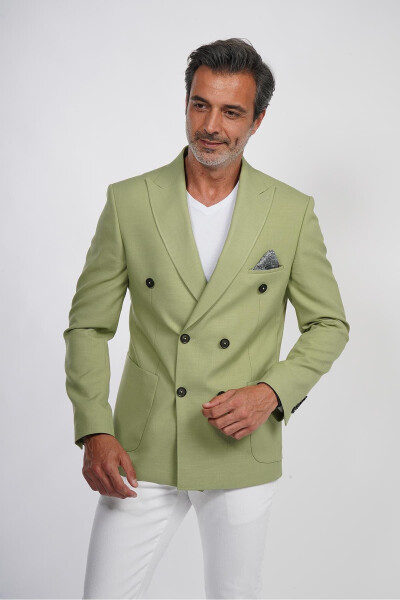 Intersivin 6 Drop Lapel Pocket Men's Green Blazer Single Jacket - 1