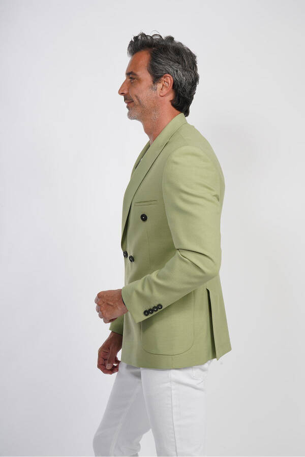 Intersivin 6 Drop Lapel Pocket Men's Green Blazer Single Jacket - 3