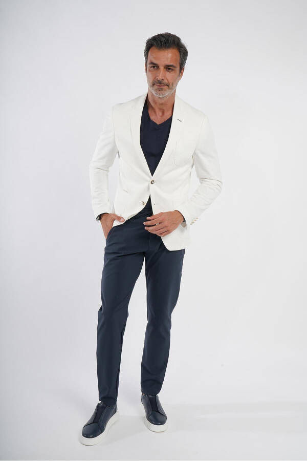 İntersivin Slim Fit Erkek Beyaz Yazlık Blazer Tek Ceket - 7