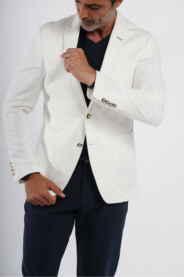 Intersivin Slim Fit Men's White Summer Blazer Single Jacket - 2