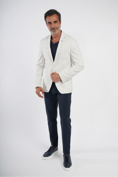 Intersivin Slim Fit Striped White Men's Summer Blazer Single Jacket - 2