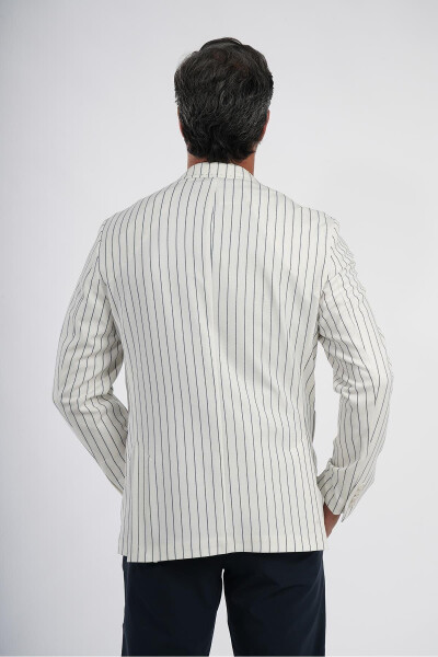 Intersivin Slim Fit Striped White Men's Summer Blazer Single Jacket - 5