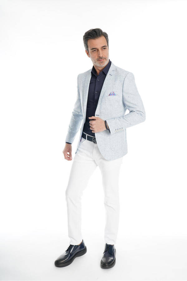 İntersivin Slim Fit Yarım Astarlı Mendilli Erkek Yazlık Blazer Tek Ceket - 4