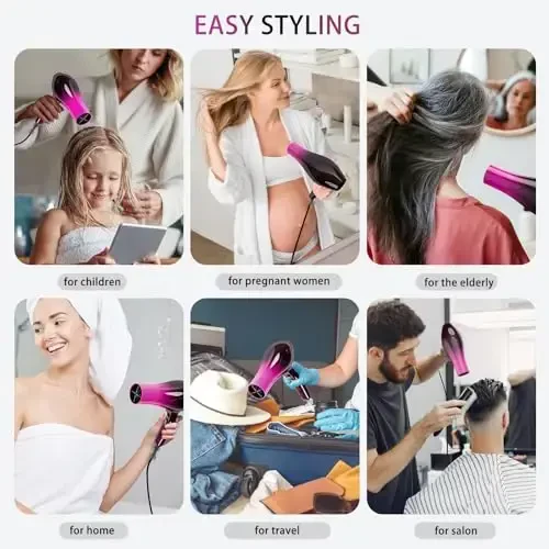 Ionic Hair Dryer, 2400W Negative Ion Low Noise Hair Dryer Professional Fast Drying Hair Dryers with 2 Speeds, 3 Heat Settings, Cooling Button, with Diffuser for Curly and Straight Hair (Crimson Fade) - 7