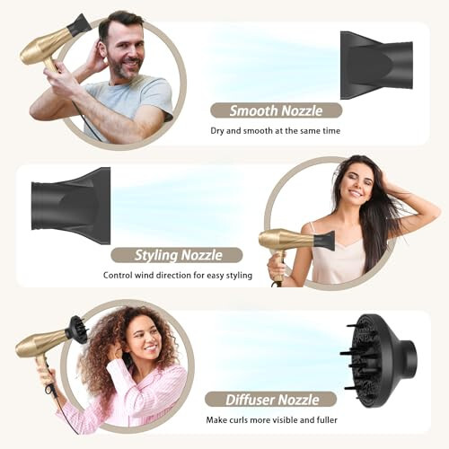 Ionic Hair Dryer,2400W Negative Ion Low Noise Hair Dryer Professional Fast Drying Hair Dryer with 2 Speeds, 3 Heat Settings, Cooling Button,with Diffuser for Curly and Straight Hair（Champagne Gold） - 5