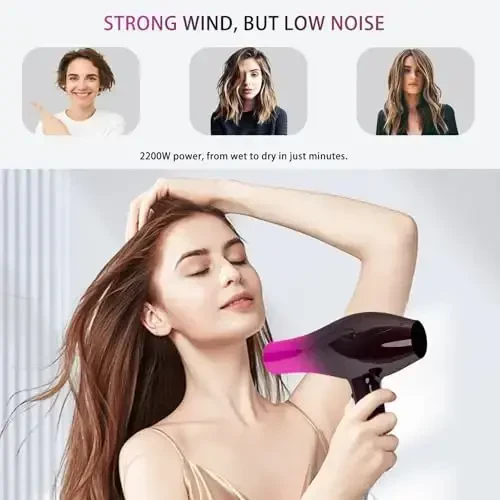 Ionic Hair Dryer,2400W Negative Ion Low Noise Hair Dryer Professional Fast Drying Hair Dryers with 2 Speeds, 3 Heat Settings, Cooling Button,with Diffuser for Curly and Straight Hair（Crimson Fade） - 5