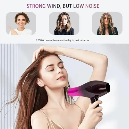 Ionic Hair Dryer,2400W Negative Ion Low Noise Hair Dryer Professional Fast Drying Hair Dryers with 2 Speeds, 3 Heat Settings, Cooling Button,with Diffuser for Curly and Straight Hair（Crimson Fade） - 5