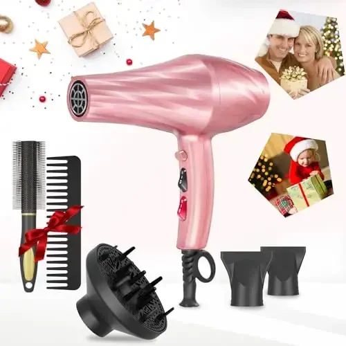 Ionic Hair Dryer,2400W Negative Ion Low Noise Hair Dryer Professional Fast Drying Hair Dryers with 2 Speeds, 3 Heat Settings, Cooling Button,with Diffuser for Curly and Straight Hair（Sakura Pink） - 7