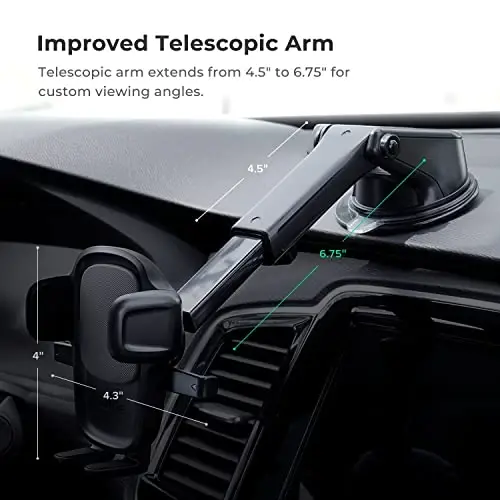 iOttie Easy One Touch Signature Dashboard & Windshield Universal Car Mount Phone Holder Desk Stand with Suction Cup Base and Telescopic Arm for iPhone, Samsung, Google, More Smartphones - 2