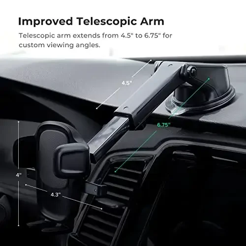 iOttie Easy One Touch Signature Dashboard & Windshield Universal Car Mount Phone Holder Desk Stand with Suction Cup Base and Telescopic Arm for iPhone, Samsung, Google, More Smartphones - 3
