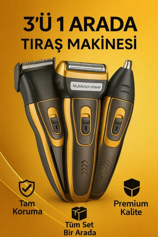 Ip-2020 3 Başlıklı Tıraş Makinası Profesyonellerin Tercihi Tüm Set - 2