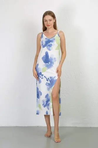 İp Askılı Uzun Yırtmaçlı Penye Gecelik 90128 - 10