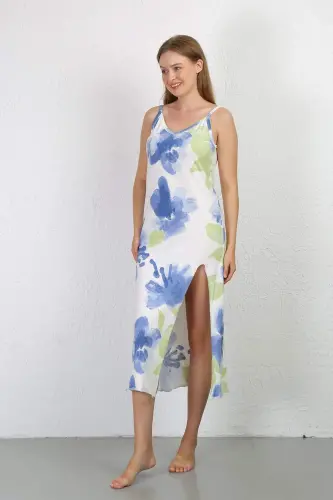 İp Askılı Uzun Yırtmaçlı Penye Gecelik 90128 - 4