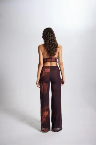 İp Bağlamalı Tül Sasha Bluz Kahve-Kahve - 6