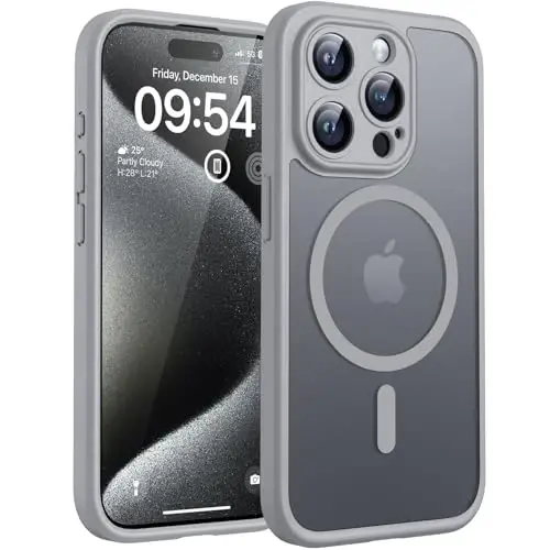 IP için TOCOL Manyetik 15 Pro Kılıf, Gelişmiş Tam Kamera Koruması, Magsafe ile Uyumlu, Düşme Koruması, Yarı Saydam Mat Arka Tampon Telefon Kapağı 6,1 İnç (Gri) 