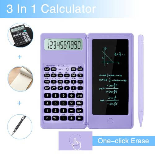 IPepul Bilimsel Hesap Makineleri Öğrenciler için, 10 Haneli Geniş Ekran, Not Defterli Matematik Hesap Makinesi, Ortaokul ve Lise Malzemeleri ve Üniversite için Sınıf Olmazsa Olmazı (Mor) - 2