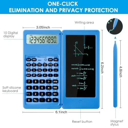 IPepul Scientific Calculators for Students, Blue Math Calculator with Notepad,10-Digit Large Screen, Classroom Must Haves for Middle High School Supplies & College （Blue） - 2