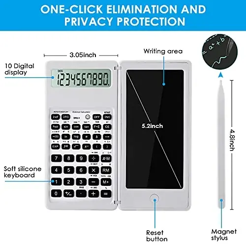 IPepul Scientific Calculators for Students, White Math Calculator with Notepad,10-Digit Large Screen, Classroom Must Haves for Middle High School Supplies & College (White) - 3