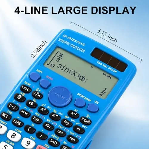 IPEROT Scientific Calculators,Scientific Calculator 417 Function,Desktop Math Solar Calculators School Supplies Suitable for High School and College Students Algebra and Other Math Textbooks,Blue - 2