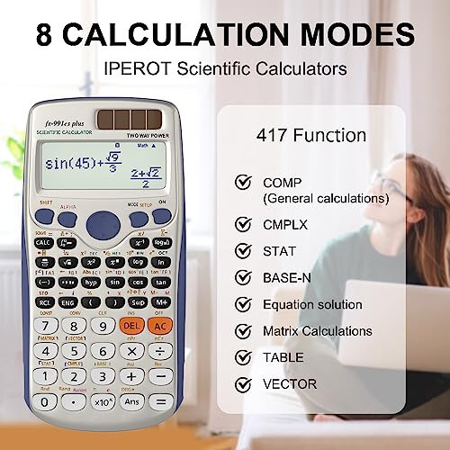 IPEROT Scientific Calculators, Solar Scientific Calculator Large Screen 417 Function, Calculators Very Suitable for High School and College Students Calculus Algebra and Other Math Textbooks (Solar) - 6