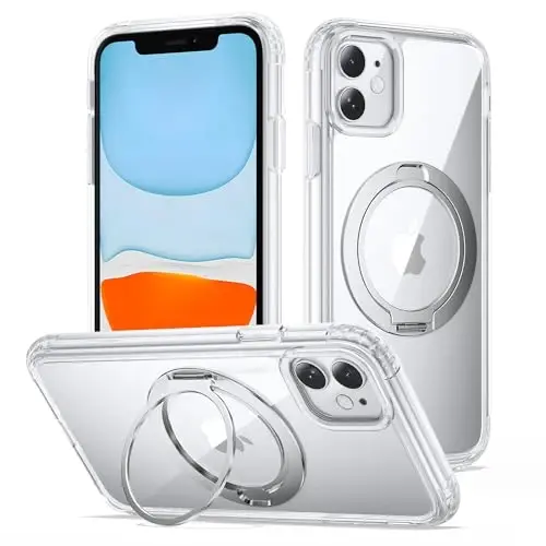 Yriklso Stand Case for iPhone 11 6.1 Inch, Compatible with MagSafe, Military Grade Drop Protection, Clear Shockproof Cover with Stand, Clear 