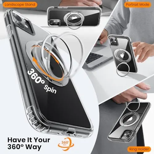 Yriklso Stand Case for iPhone 11 6.1 Inch, Compatible with MagSafe, Military Grade Drop Protection, Clear Shockproof Cover with Stand, Clear - 2