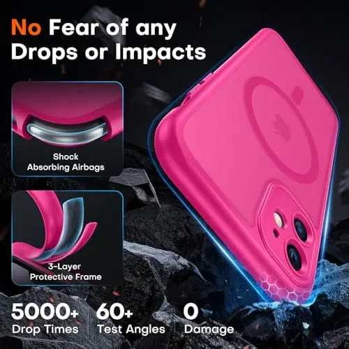 iPhone 11 Gʻilofi uchun TOCOL, Magsafe bilan mos keladi, Toʻliq Kamera Himoyasi, Oʻrnatilgan Magnitlar, Tomchidan Himoya, iPhone 11 6.1 dyuym uchun Shaffof Mat Telefon Gʻilofi (Toʻq Pushti) - 4