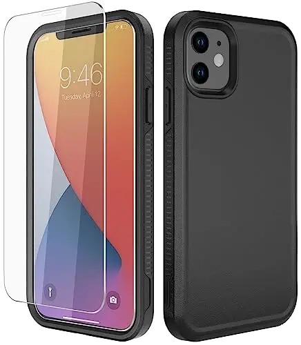 Diverbox for iPhone 11 Case [Shockproof] [Dropproof] [Tempered Glass Screen Protector],Heavy Duty Protection Phone Case Cover for Apple iPhone 11 (Black-2in1) - 1