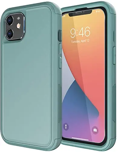 Diverbox for iPhone 11 Case [Shockproof] [Dropproof] [Tempered Glass Screen Protector],Heavy Duty Protection Phone Case Cover for Apple iPhone 11 (Pine Green-3in1) - 1