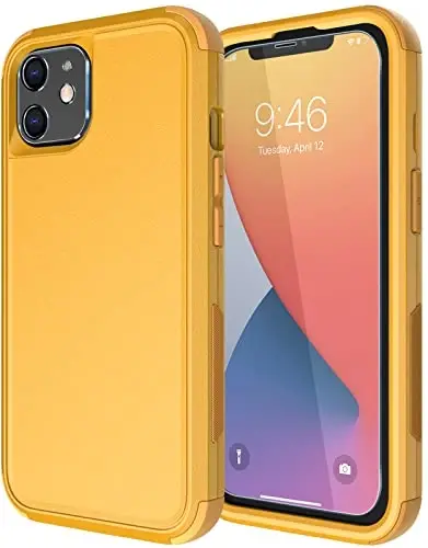 Diverbox for iPhone 11 Case [Shockproof] [Dropproof] [Tempered Glass Screen Protector],Heavy Duty Protection Phone Case Cover for Apple iPhone 11 (Yellow-3in1) - 1