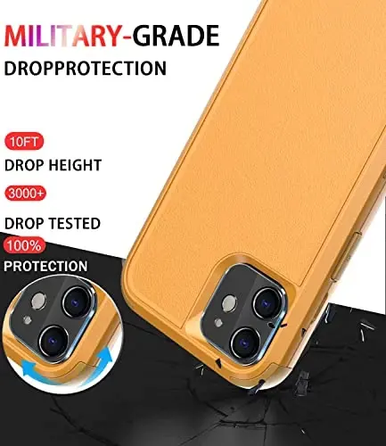 Diverbox for iPhone 11 Case [Shockproof] [Dropproof] [Tempered Glass Screen Protector],Heavy Duty Protection Phone Case Cover for Apple iPhone 11 (Yellow-3in1) - 2