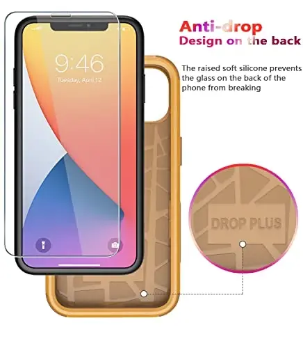 Diverbox for iPhone 11 Case [Shockproof] [Dropproof] [Tempered Glass Screen Protector],Heavy Duty Protection Phone Case Cover for Apple iPhone 11 (Yellow-3in1) - 4