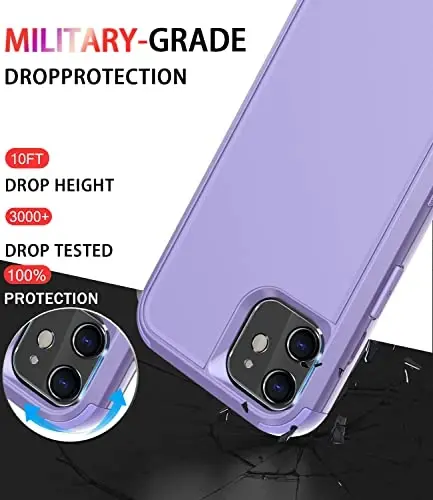Diverbox for iPhone 11 Case [Shockproof] [Dropproof] [Tempered Glass Screen Protector],Heavy Duty Protection Phone Case Cover for Apple iPhone 11 (Purple-3in1) - DIVERBOX (1)