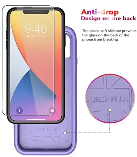 Diverbox for iPhone 11 Case [Shockproof] [Dropproof] [Tempered Glass Screen Protector],Heavy Duty Protection Phone Case Cover for Apple iPhone 11 (Purple-3in1) - 4