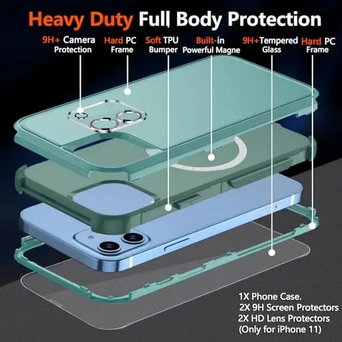 Diverbox for iPhone 11 Phone Case,iPhone 11 Magnetic Case [with Screen Protector & Camera Lens Protector ] Heavy Duty Phone Case for iPhone 11 Case (Magnetic Teal) - 5
